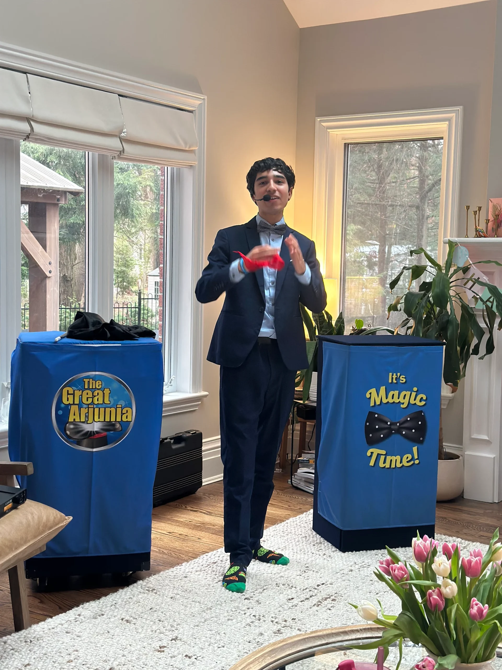 Arjunia performing at a home of a client.